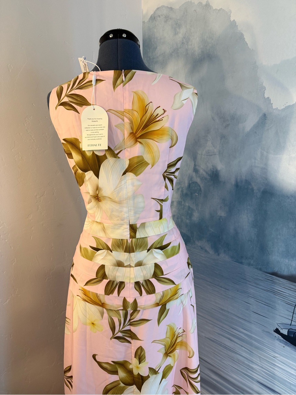 Sleeveless Pink Floral Maxi Dress with Pleated Waist #280 - Picture 5 of 8